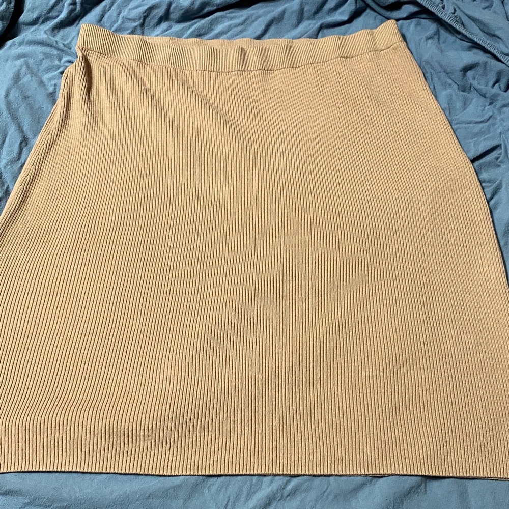 Elegant Beige Ribbed Chunky Knit 2X Skirt by Ava Viv Stretchy Office Collegiate